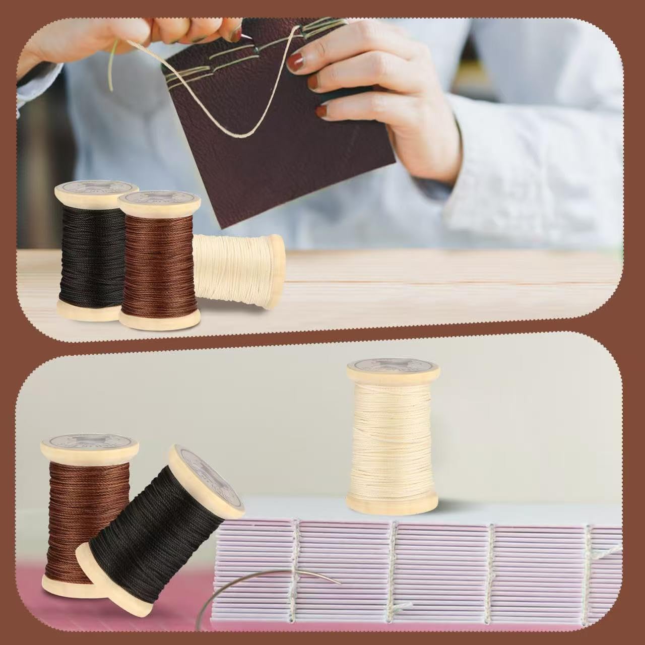 Natural Waxed Thread, 0.55mm/0.8mm, Wax Thread for Handcrafted Wrapping, Sewing, Bookbinding, Leather Threads, Beginners Craft DIY, Hemp Cord (Black/Brown/White, 0.55mm/33 Yards)