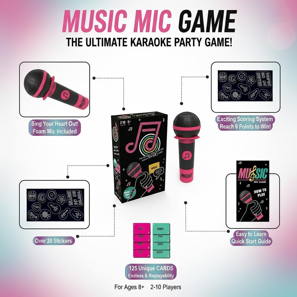 Grab The Mic Game,Hilarious Karaoke Party Card Game for 2-10 Players, Perfect for Game Night & Gatherings