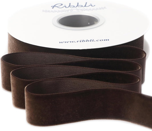 Ribbli Brown Velvet Ribbon 1 Inches Continuous10 Yard Spool Christmas Ribbon for Gift Wrapping Crafts Home Decor