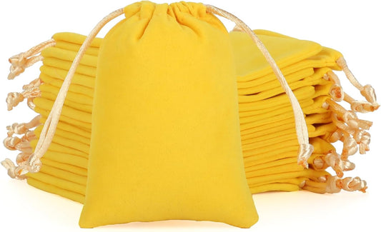 Velvet Drawstring Jewelry Bag, 50Pcs Yellow Coin Pouch, 3x4 Dice Bag, for Wrapping Halloween Party Favors or Gifts for Friends, Small Bussiness, Resin Runes, Chains, Customers
