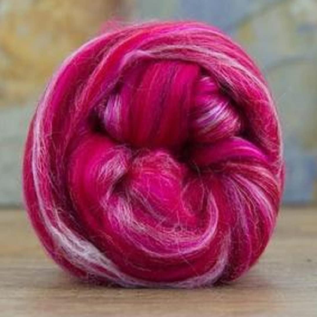Revolution Fibers – Constellation Range Roving (8 Ounces) | Multicolored Tonal Blend of 70% Dyed Merino and 30% Tussah Silk Combed Top | Soft Fiber for Felting, Spinning, Knitting (Aries Pink)