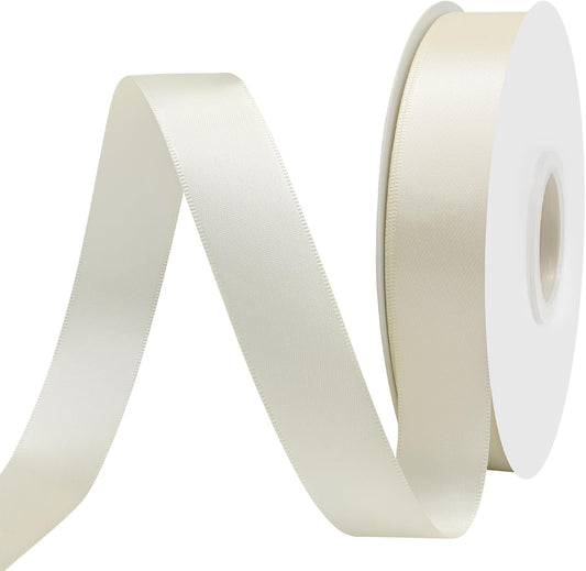 Ivory Satin Ribbon 1" X 50 Yards Solid Color Double Faced Ribbons Perfect for Crafts Wedding Decor Bow Making Arts Sewing and More