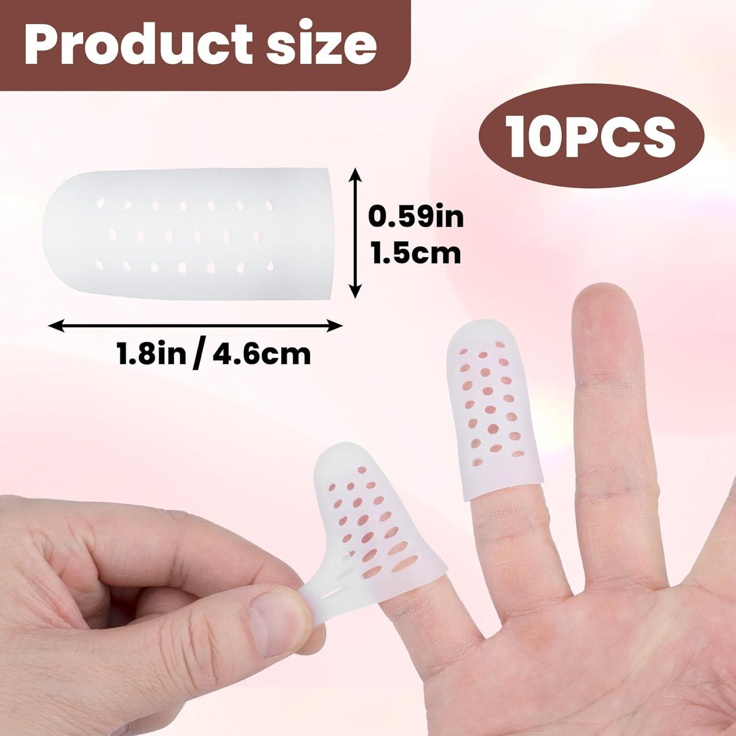 PAGOW 10pcs Gel Finger Cots/Covers, Silicone Finger Protector Support, Finger Caps Finger Sleeves Thumb Protector for Finger Cracking Trigger Finger Arthritis Pain Relief (White, Small)