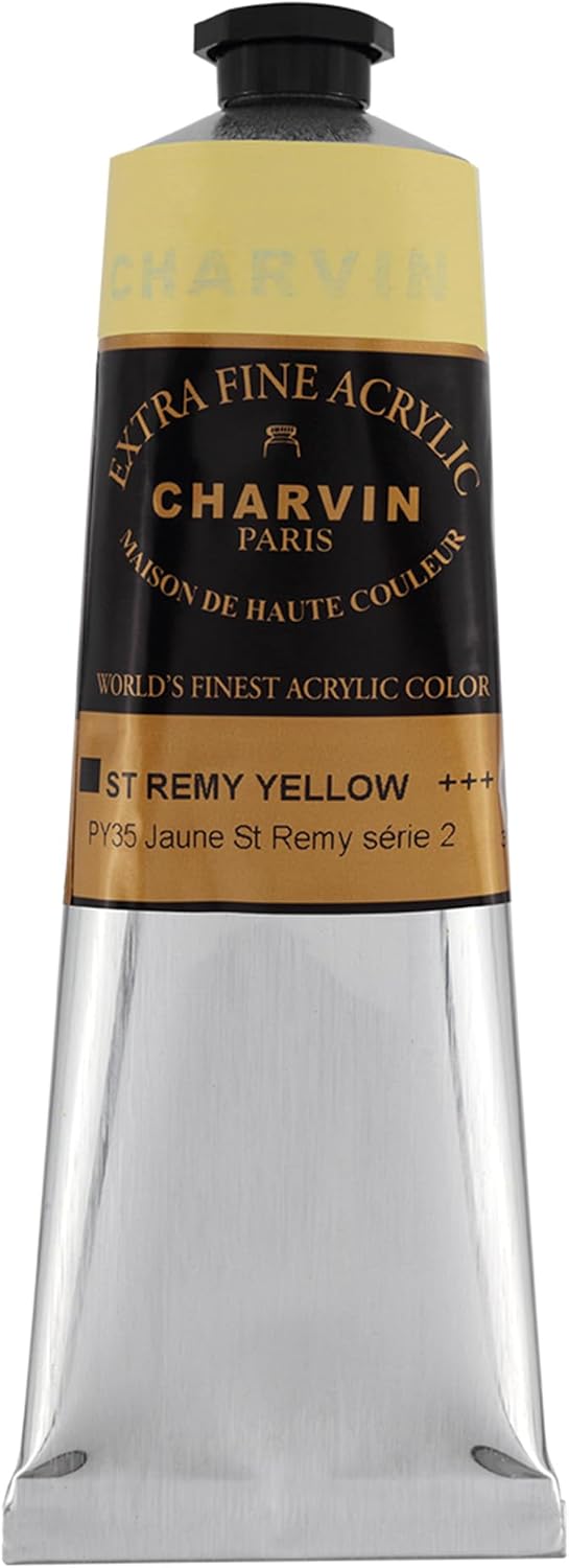 Charvin Extra Fine Professional Acrylic Paint - Saint Remy Yellow, 150ml Tube, Triple-Milled, Lightfast Pigments, Open Stock Artist Acrylic Paints in Nature-Inspired Hues