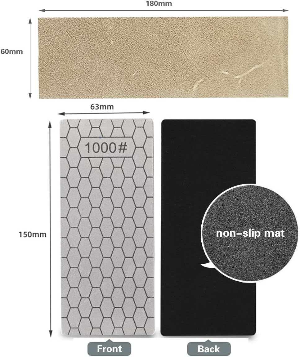 Diamond Sharpening Stone, Honeycomb Surface Plate with Non-slip Base for Pocket Knives Scissors (240/400/600/800/1000/1200/1500/2000/3000 Grit, with Angle Guide and Leather)