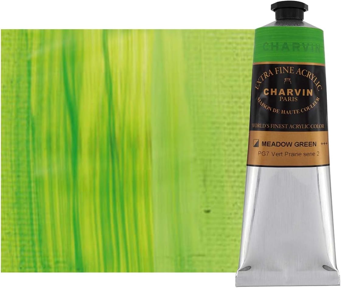 Charvin Extra Fine Professional Acrylic Paint - Meadow Green, 60ml Tube, Triple-Milled, Lightfast Pigments, Open Stock Artist Acrylic Paints in Nature-Inspired Hues
