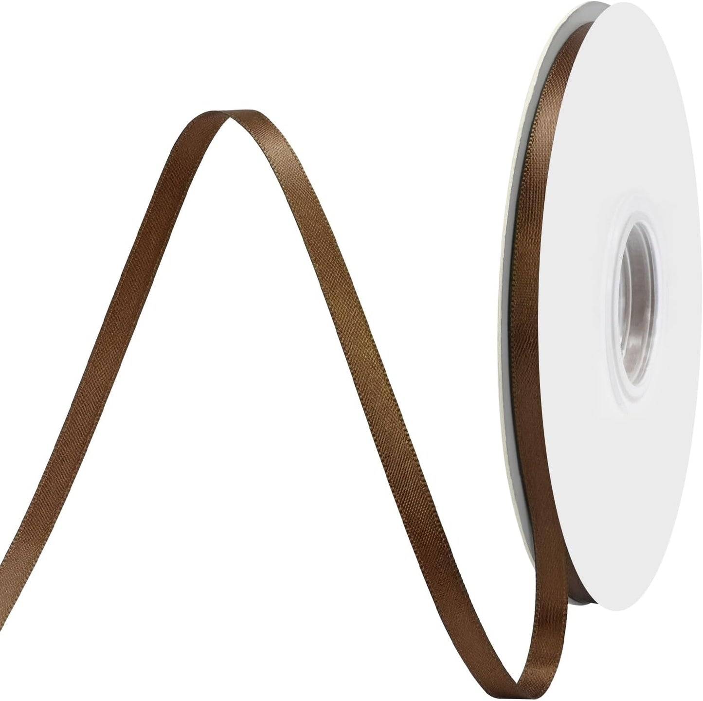 Brown Satin Ribbon 1/4" X 50 Yards Solid Color Double Faced Ribbons Perfect for Crafts Wedding Decor Bow Making Arts Sewing and More