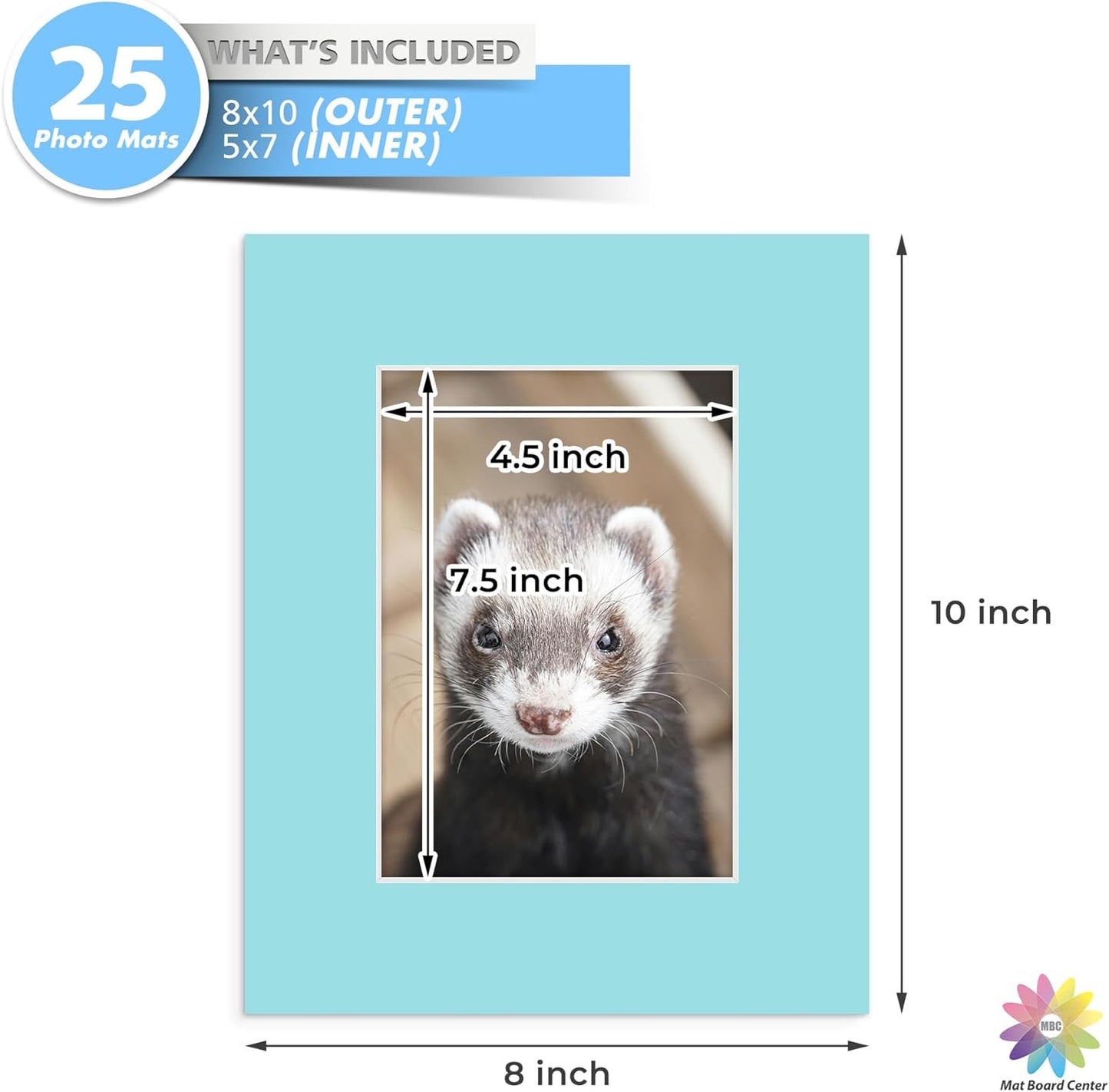 Mat Board Center, Pack of 20, 8x10 Mixed Colors White Core Picture Mats Mattes Matting for 5x7 Photo