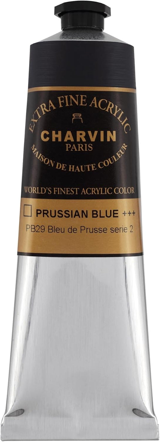 Charvin Extra Fine Professional Acrylic Paint - Prussian Blue, 150ml Tube, Triple-Milled, Lightfast Pigments, Open Stock Artist Acrylic Paints in Nature-Inspired Hues