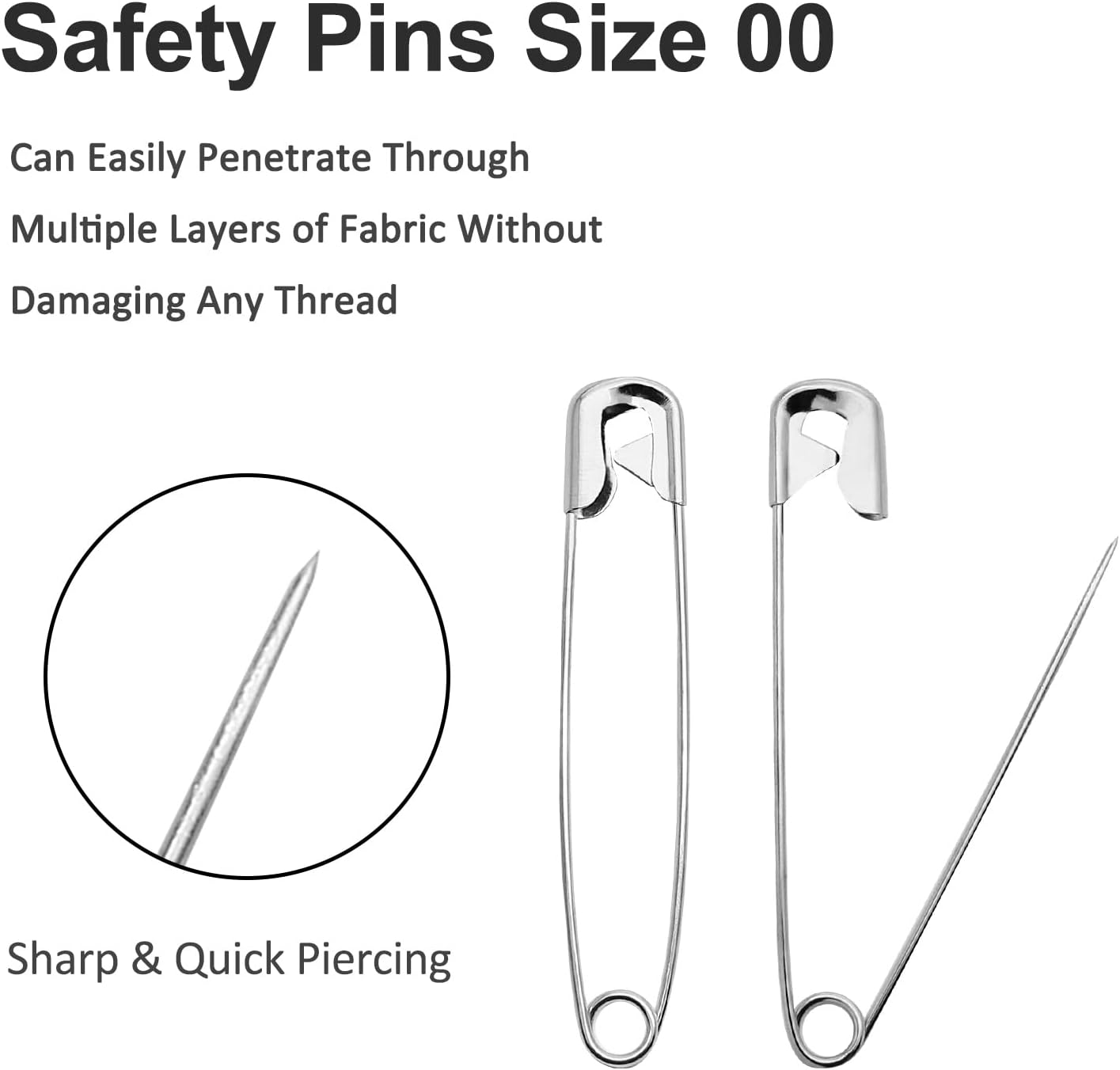 500 PCS 19mm Safety Pins - Heavy Duty Quilting Pins, Mini Size 00, Silver Metal for DIY Crafts, Jewelry Making, Baby Clothing