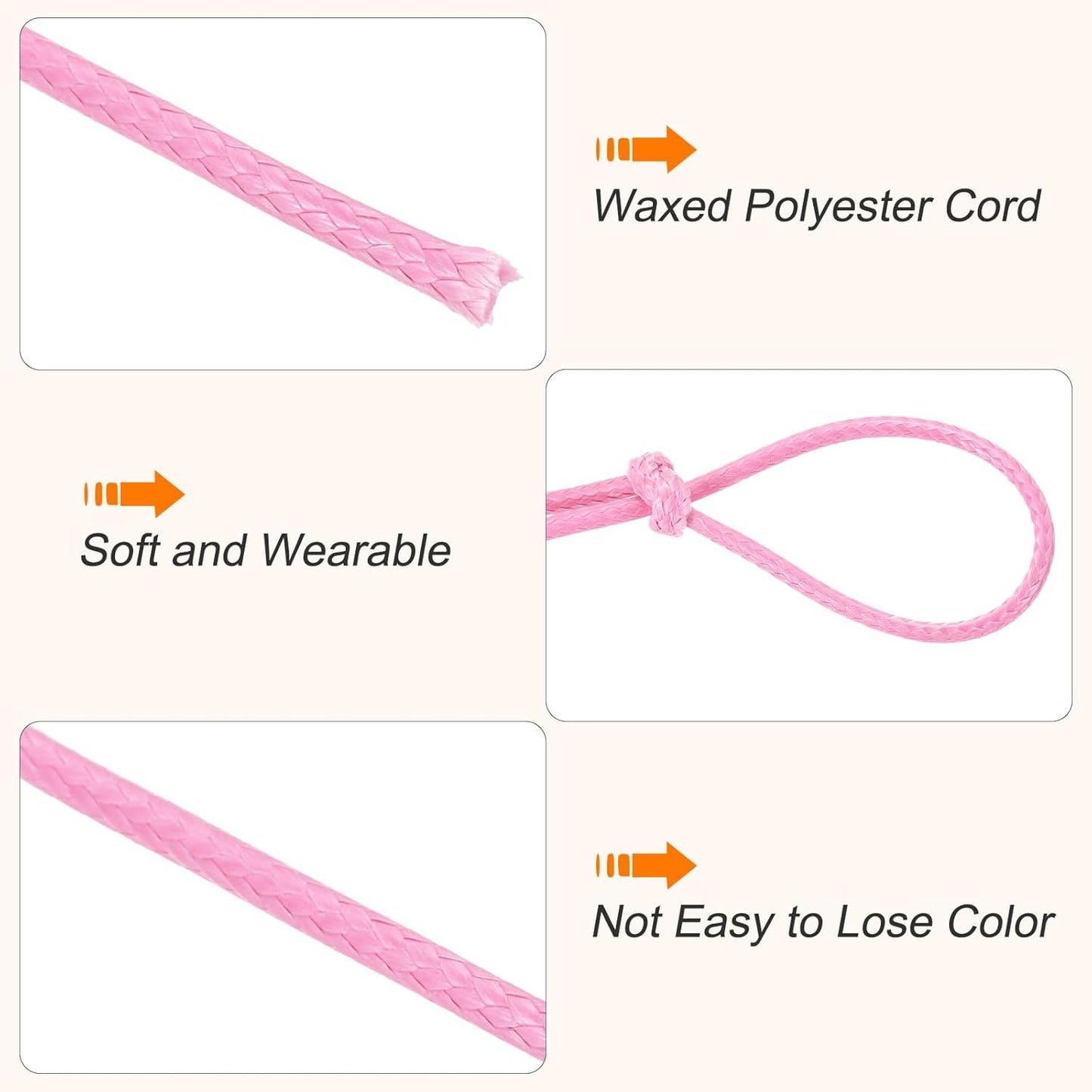 MECCANIXITY Waxed Cord 1mm Waxed Thread 87 Yard Wax String Leather Cord for Bracelet Making, Necklaces, Beading, Jewelry Making and DIY Crafts(Pink)