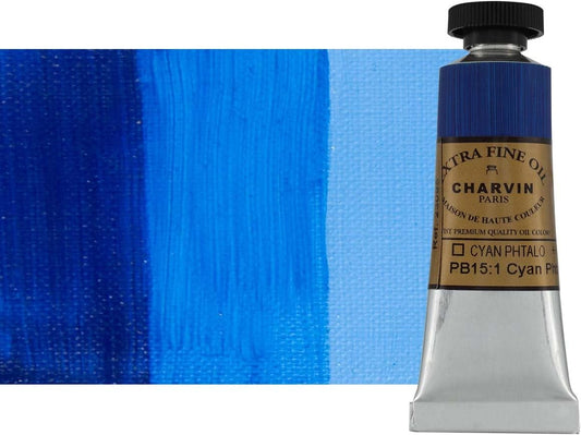 Charvin Extra Fine Oil Paint, Phthalo Cyan 20 ml - Triple-Milled, Rich Texture, Poppy Oil-Based, Light-Fast, Handmade, Archival Quality