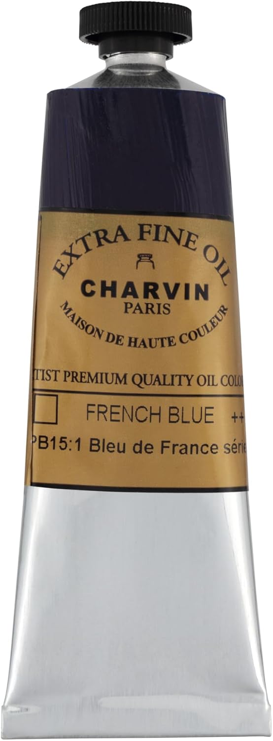 Charvin Extra Fine Oil Paint, French Blue 60 mL - Triple-Milled, Rich Texture, Poppy Oil-Based, Light-Fast, Handmade, Archival Quality