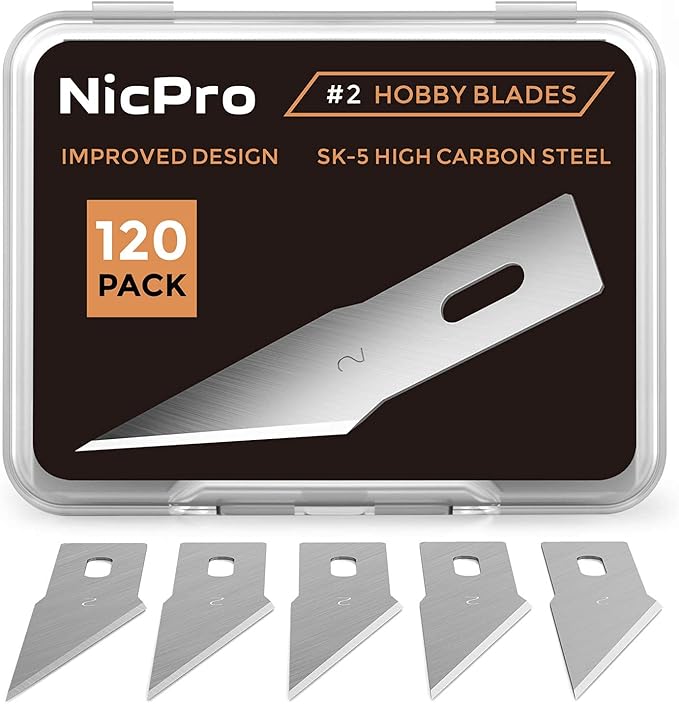Nicpro 120 PCS Hobby Blades Set SK-5, Utility Refill #2 Art Blades Refill Cutting Tool with Storage Case for Medium to Heavy Craft, Hobby, Scrapbooking, Stencil