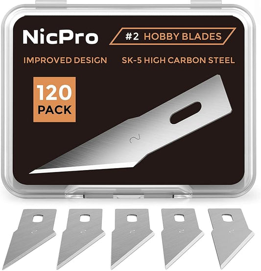 Nicpro 120 PCS Hobby Blades Set SK-5, Utility Refill #2 Art Blades Refill Cutting Tool with Storage Case for Medium to Heavy Craft, Hobby, Scrapbooking, Stencil