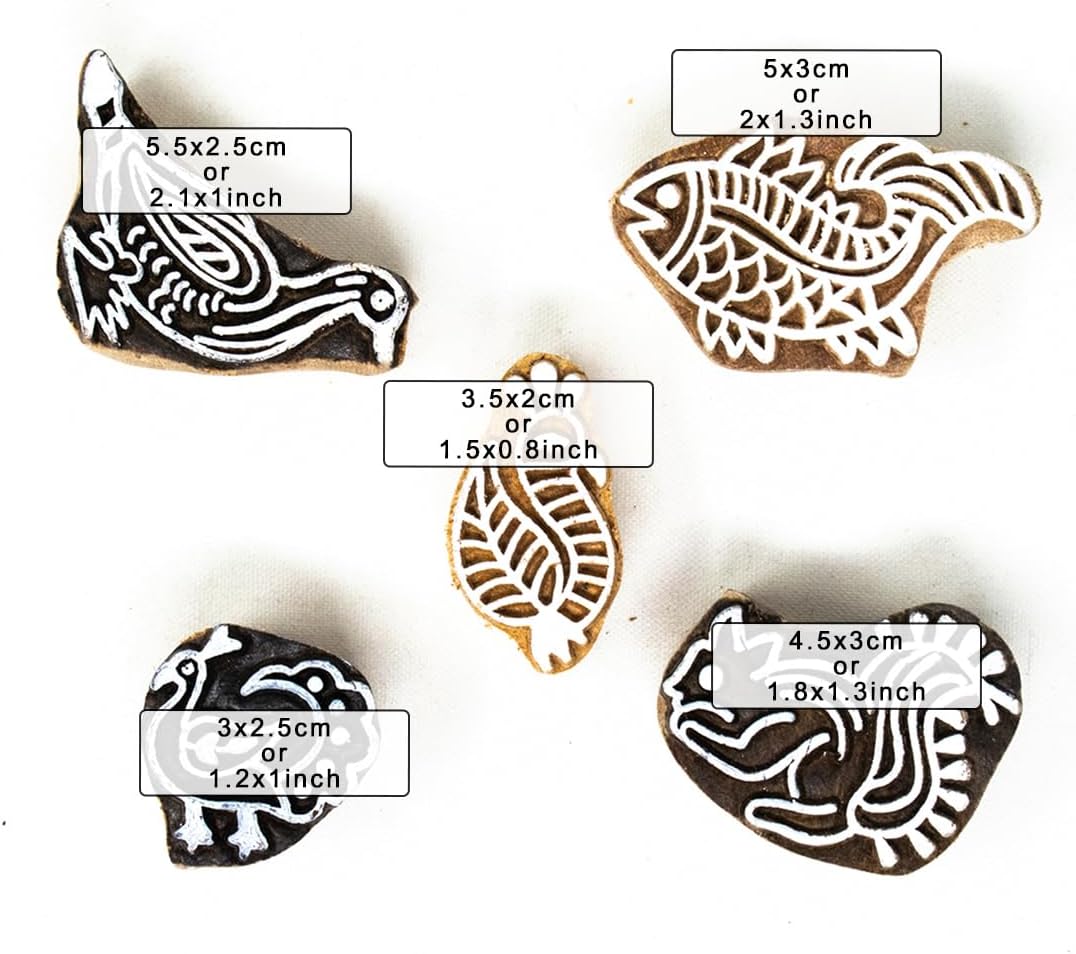 Hashcart Wooden Indian Traditional Design Printing Stamps/Blocks for Printing Saree Border/Dresses/Craft Card Making/Scrapbook/Clay Pottery (Set of 5)