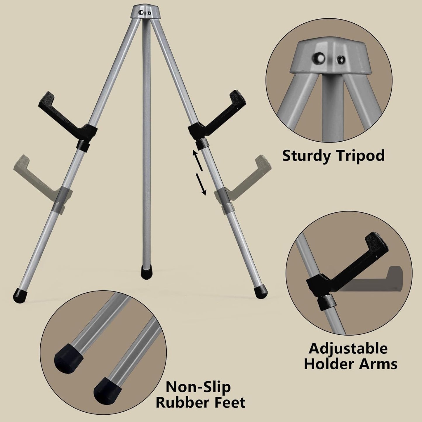 14" High Tabletop Instant Display Easel, Small Desktop Steel Easel Stand with Adjustable Holders for Paintings, Posters and Store Signs(Silver, 2Pack)