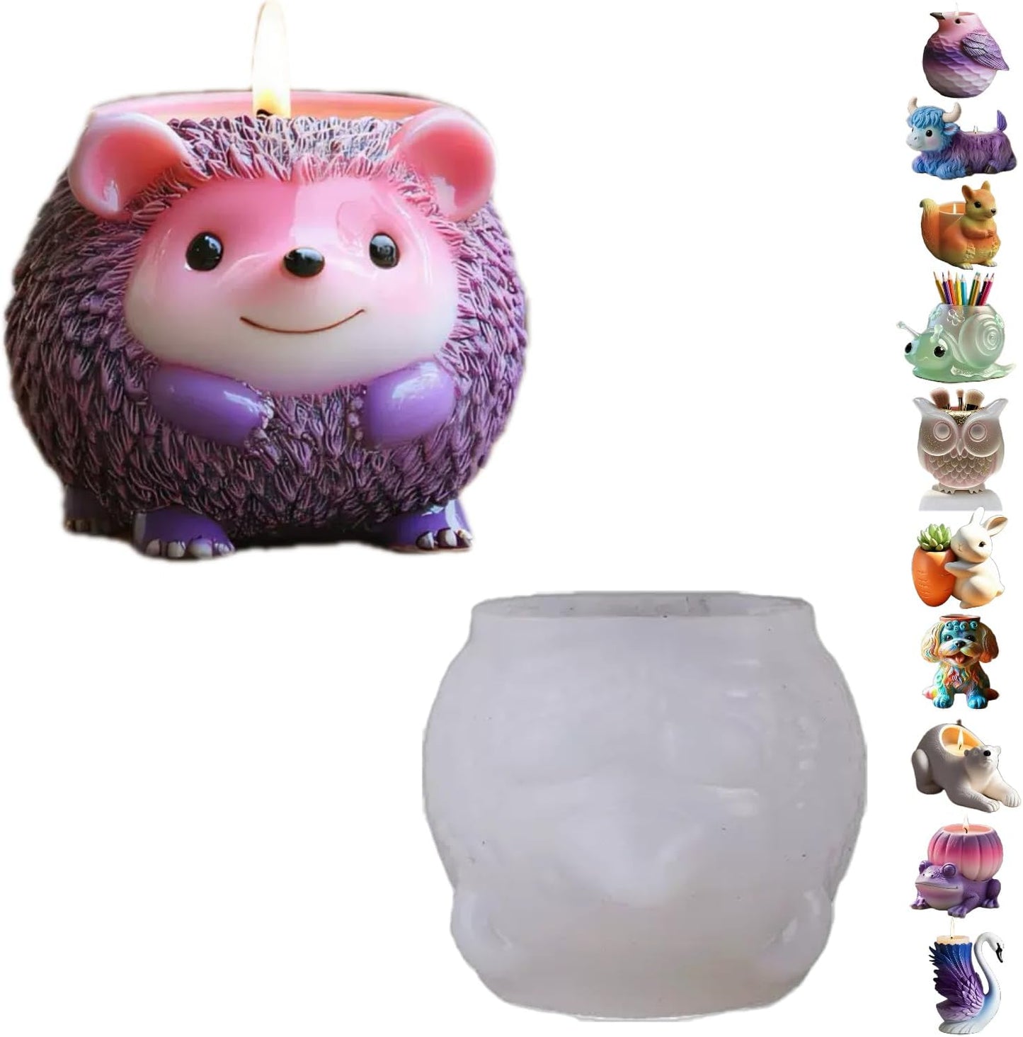 Animal Resin Molds Silicone 3D Cute Hedgehog Epoxy Resin Plaster Candle Holder Wax Molds for Candle Making, Art Crafts DIY Unique Display Home Decor