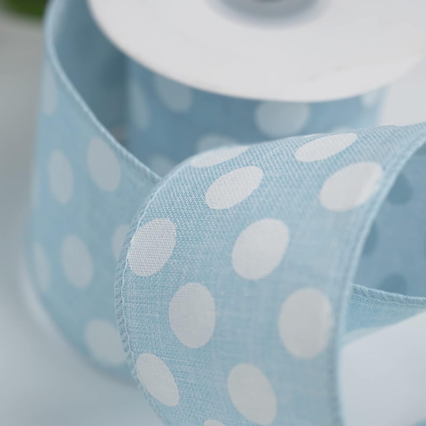 MEEDEE Blue Burlap Ribbon 2.5 Inch with White Polka Dot Blue White Wired Ribbon for Baby Boy Wreaths and Showers, 10 Yards