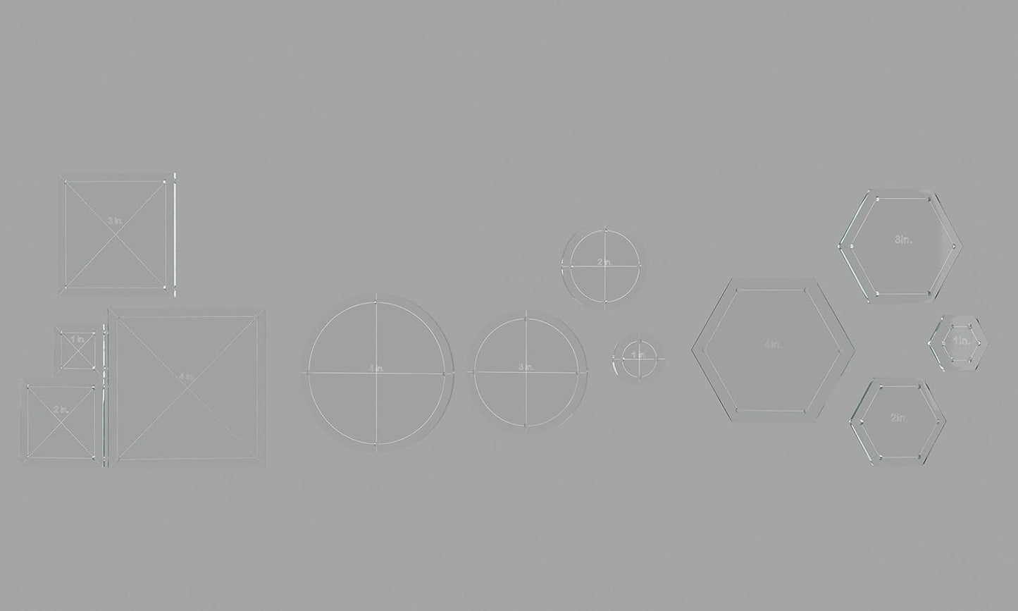 Hexagon, Circle, and Square Acrylic Quilting Templates - 12 Pieces with 4", 3", 2", 1" Sizes - 1/4" Seam Allowance - Durable Clear Acrylic for Quilting, Patchwork, Sewing, & DIY Projects