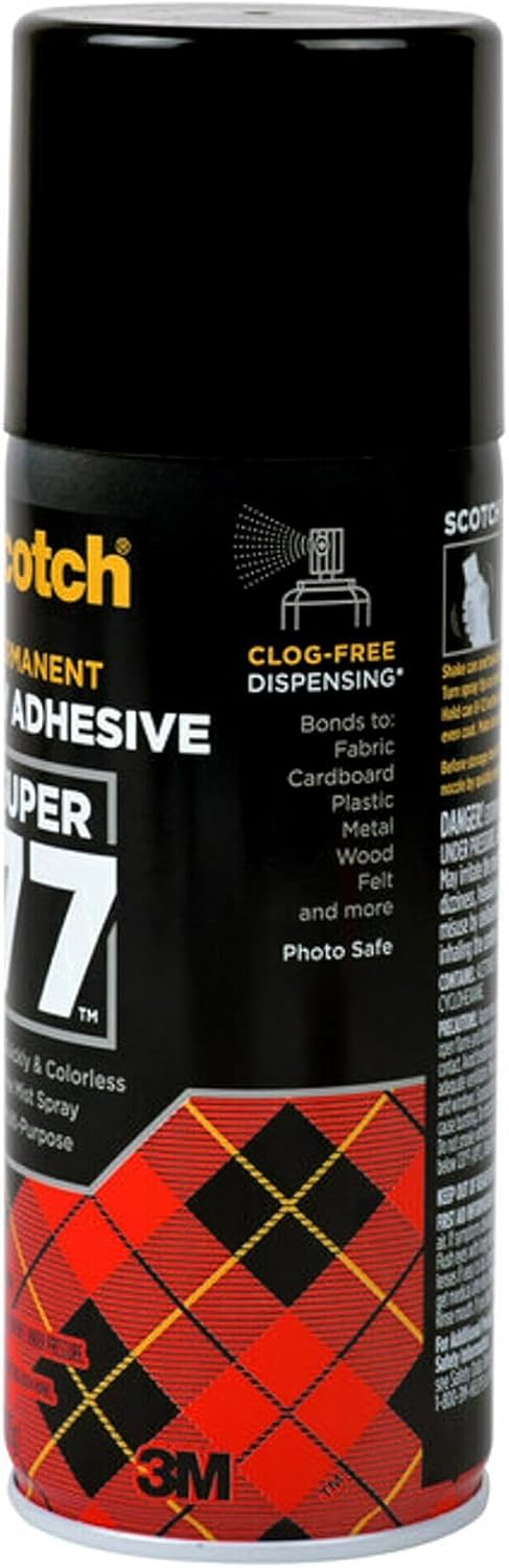 Scotch Super 77 Multipurpose Adhesive Spray, Bonds to Fabric, Cardboard, Plastic, Metal, Wood, Felt, and More, 10.7 Ounces (7716)