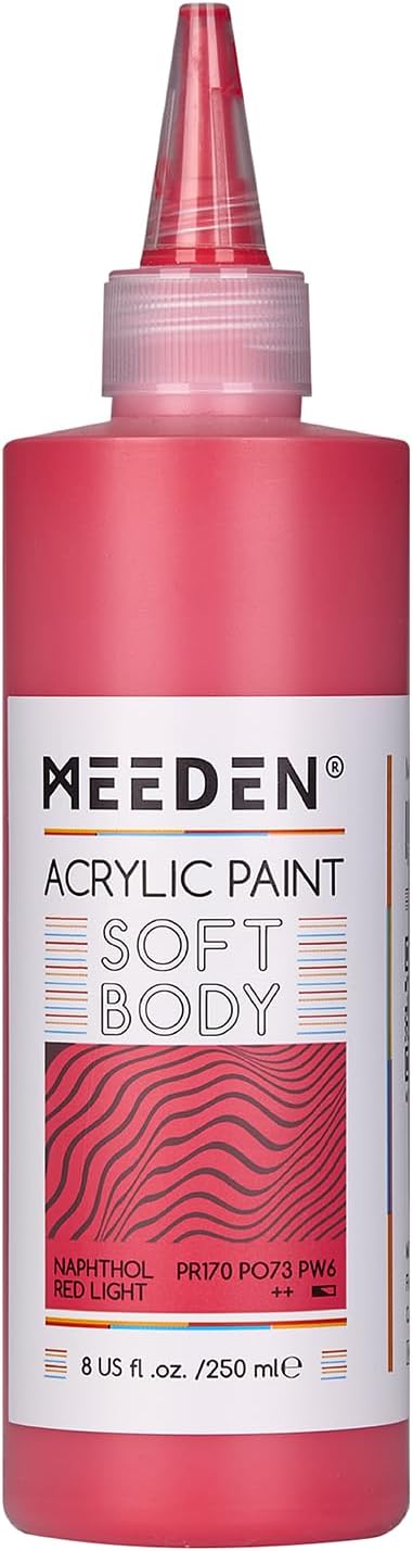 MEEDEN Soft Body Acrylic Paint: Naphthol Red Light Matte Finish - 250ml/8.45oz Bulk Acrylic Colors in Ergonomic Bottle - Fluid Flow Art Paints for Artists Canvas Painting