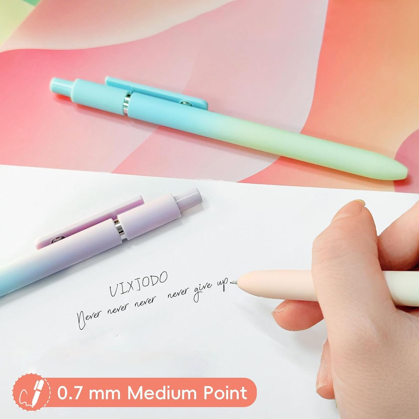 Gel Pens, 5 Pcs Black Ink Pens for Women, 0.7mm Medium Point Smooth Writing Pens with Silicone Grip, High-End Series Metal Clip Retractable Pens for Journaling Note Taking (5 Pcs Pastel)