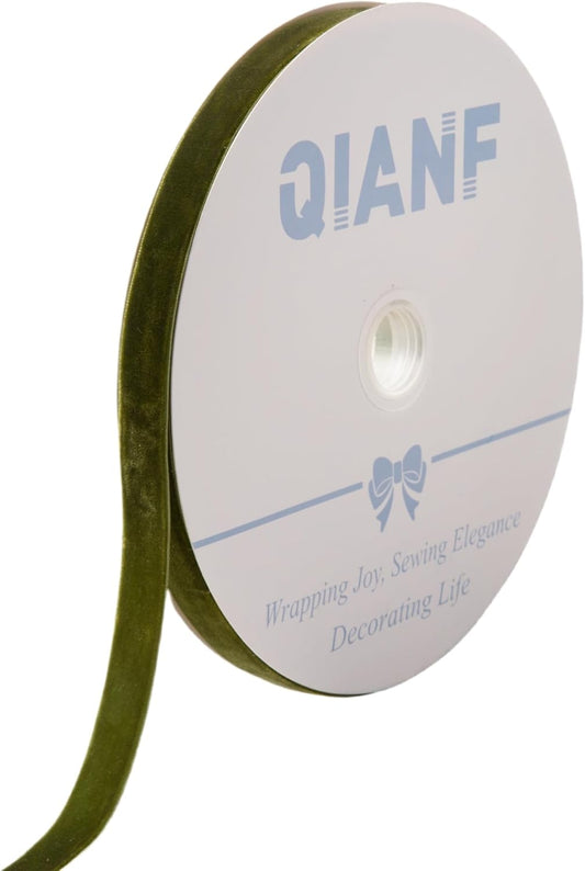 Vintage Moss Green Velvet Ribbon Christmas Ribbon for Gift Wrapping Crafts Christmas Tree Ornaments Garland Decorations, 5/8 Inch X 25Yd