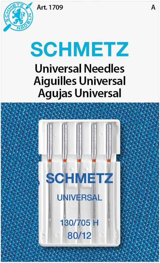SCHMETZ Universal Sewing Machine Needles - Size 80/12, 5-Needle Cards, Pack of 1