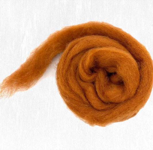 Revolution Fibers Carded Corriedale Wool Sliver - Furry Friends | 100% Natural 29 Micron Bulky Wool | Perfect for 3D Needle Felting, and Wet Felting (Fox Orange)