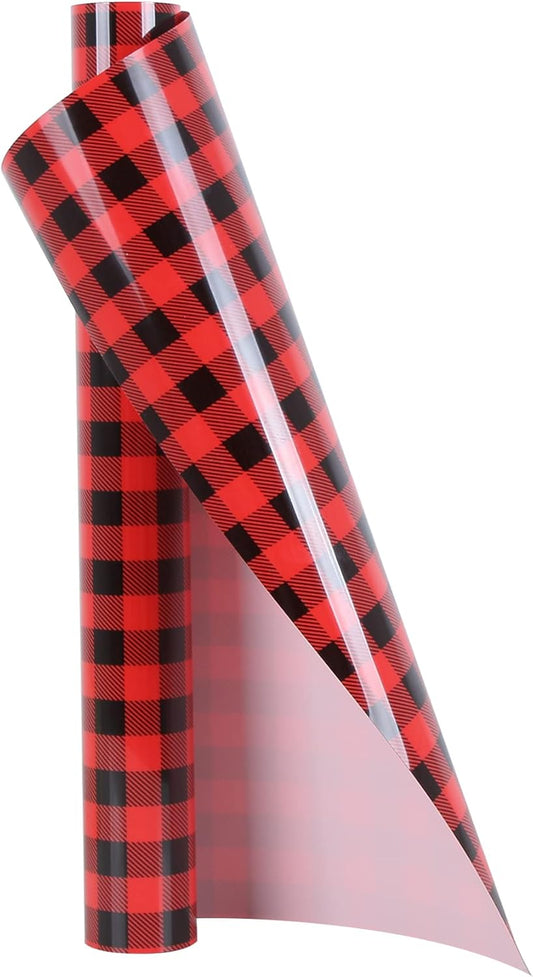 TORC Red Black Buffalo Plaid HTV Vinyl 12 inch x 5 ft, Check Heat Transfer Vinyl Iron on Transfers for Christmas