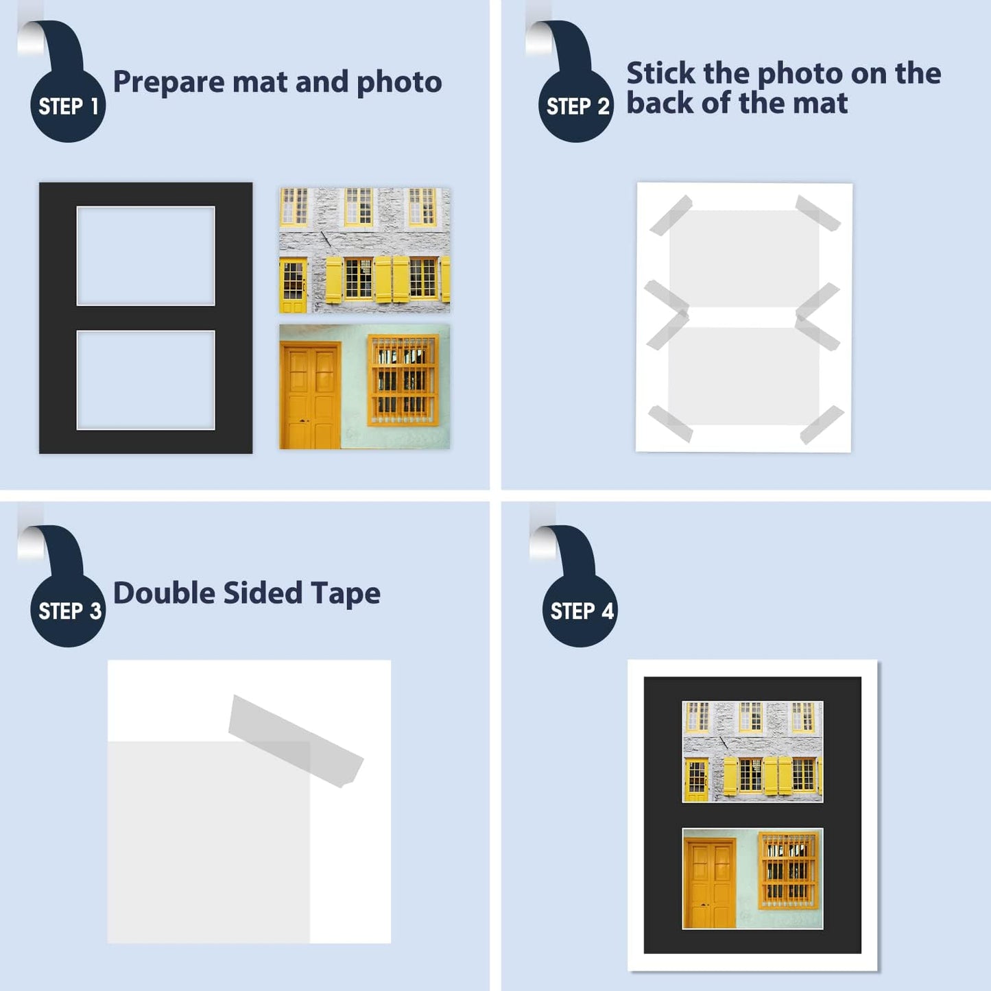 Mat Board Center, Pack of 10, Photo Picture Mats - Acid Free, 4-ply Thickness, White Core - for Pictures, Photos, Framing (11x14 for 2-5x7 Black)