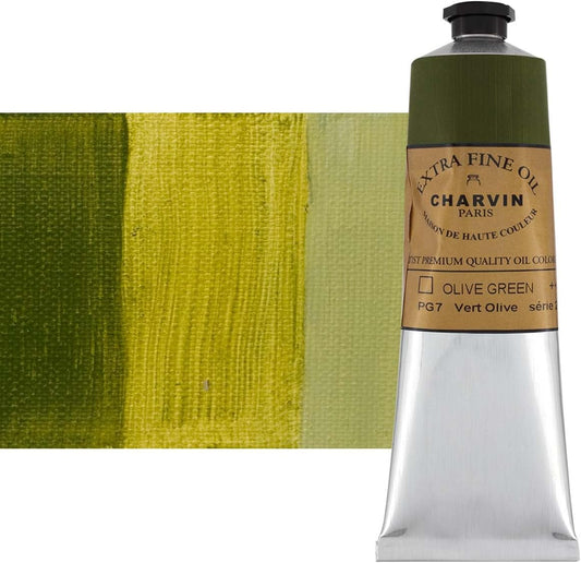 Charvin Extra Fine Oil Paint, Olive Green 150 ml - Triple-Milled, Rich Texture, Poppy Oil-Based, Light-Fast, Handmade, Archival Quality