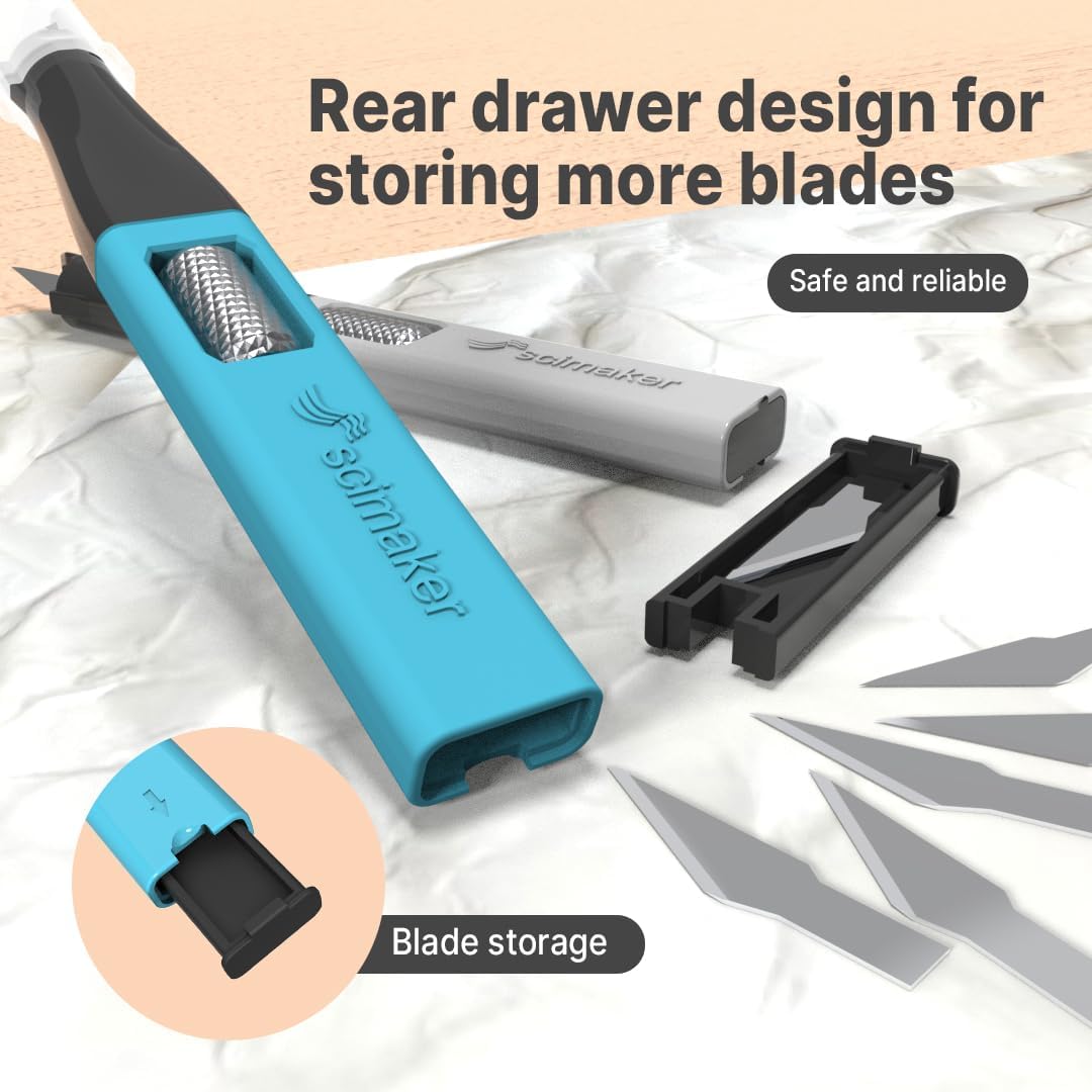 3 PCS Exacto Knife,Hidden Blade Design at The End,Comes with 5 Spare High Qualiry Carbon Steel Exacto Knife Blades. Craft Knife for Crafting, Arts,Modeling,Scrapbooking,Stencil,DIY Projects.Blue