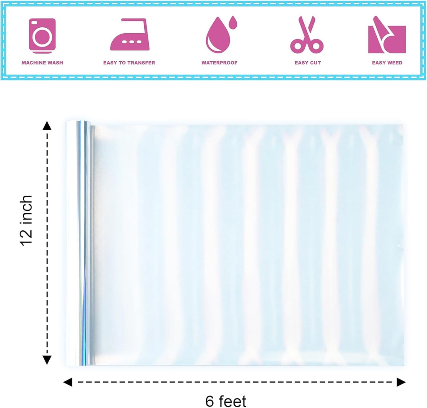 ROFISUESheet MetallicFoil HeatTransferVinyl olographic Silver, 12Inch*6Ft BundleChrome HTV VibrantColors for Stunning T-Shirt DesignsPerfect forDIY (olographic Silver, 12Inch*6Ft)