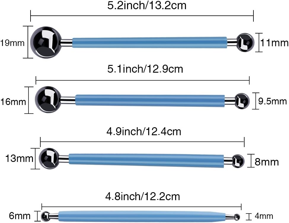 Caydo 9 Pieces Stylus Tools, 5 Pieces 2 Way Total 10 Different DIY Silicone and Ceramic Clay Indentation Tool and 4 Pieces Double-Ended Metal Ball Tools