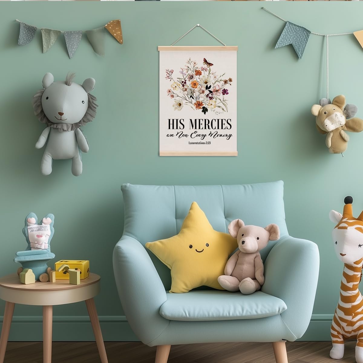 Christian Decor Floral Poster Hanger, Jesus Religious Wall Decor, Christian Gifts Bible Verse Spiritual Gifts Wall Art Wall Hanging Banner Farmhouse Church Bedroom Office Kitchen Living Room Decor