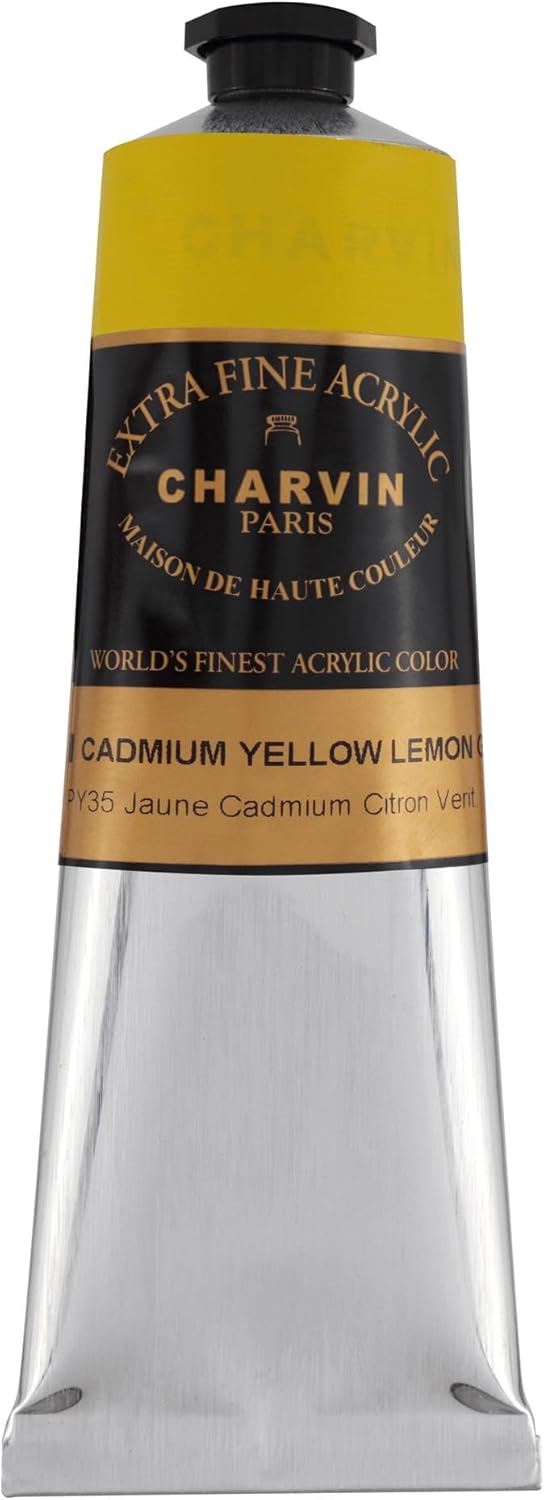 Charvin Extra Fine Professional Artist Acrylic Paint Colors, Nature Themed Hues, 150ml Cadmium Lemon Yellow Genuine