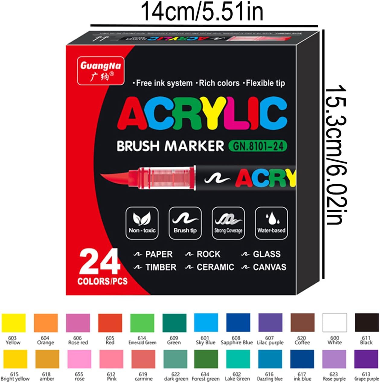 Acrylic Paint Markers Pens, 24 Vivid Colors Acrylic Markers Set,Direct Liquid Type, Stackable Color, Odorless Soft Head，Markers for School，Tooli Art ，Fabric & Creative Crafts (24)
