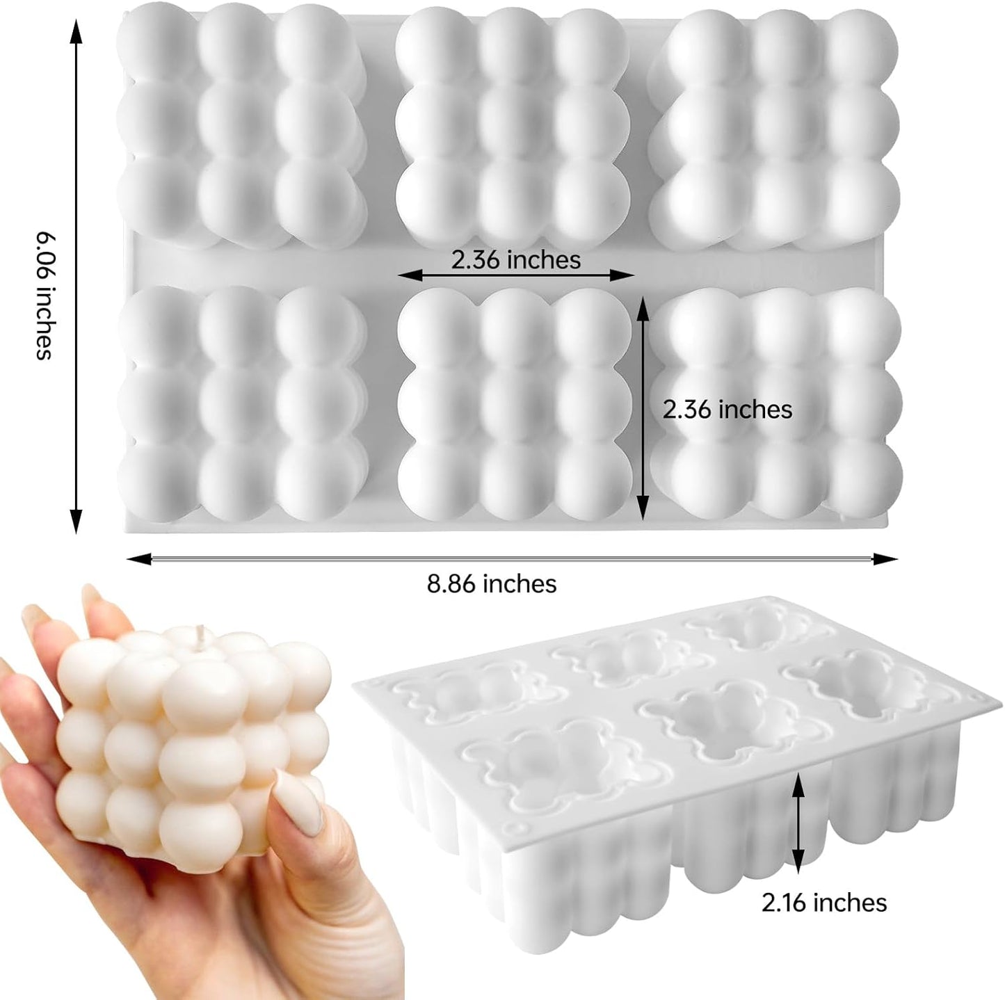 3D Bubble Candle Molds,6 Cavity Cube Candle Molds Soap Mold Candle Wax Mold,for Baking Chocolate Dessert Mousse Cake Ice Cream and Making Soap Wax