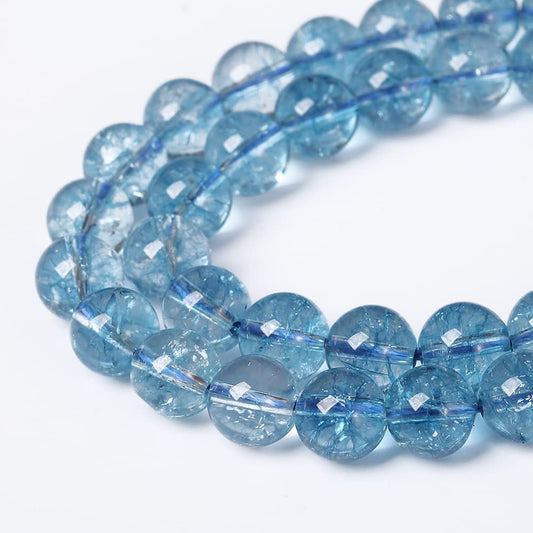 120pcs 6mm Blue Topaz Crystal Quartz Natural Stone Round Loose Beads for Jewelry Making DIY Bracelet Necklace Earrings 32" 2 Strands