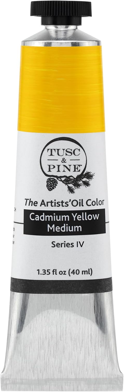 Tusc & Pine Artist Oil Paint - Cadmium Yellow Medium, 40 ml, Non-Yellowing, Rich & Creamy Consistency, Maximum Pigment Load, Small Batch Milled Oil Paints Made in the USA for Professional Artists