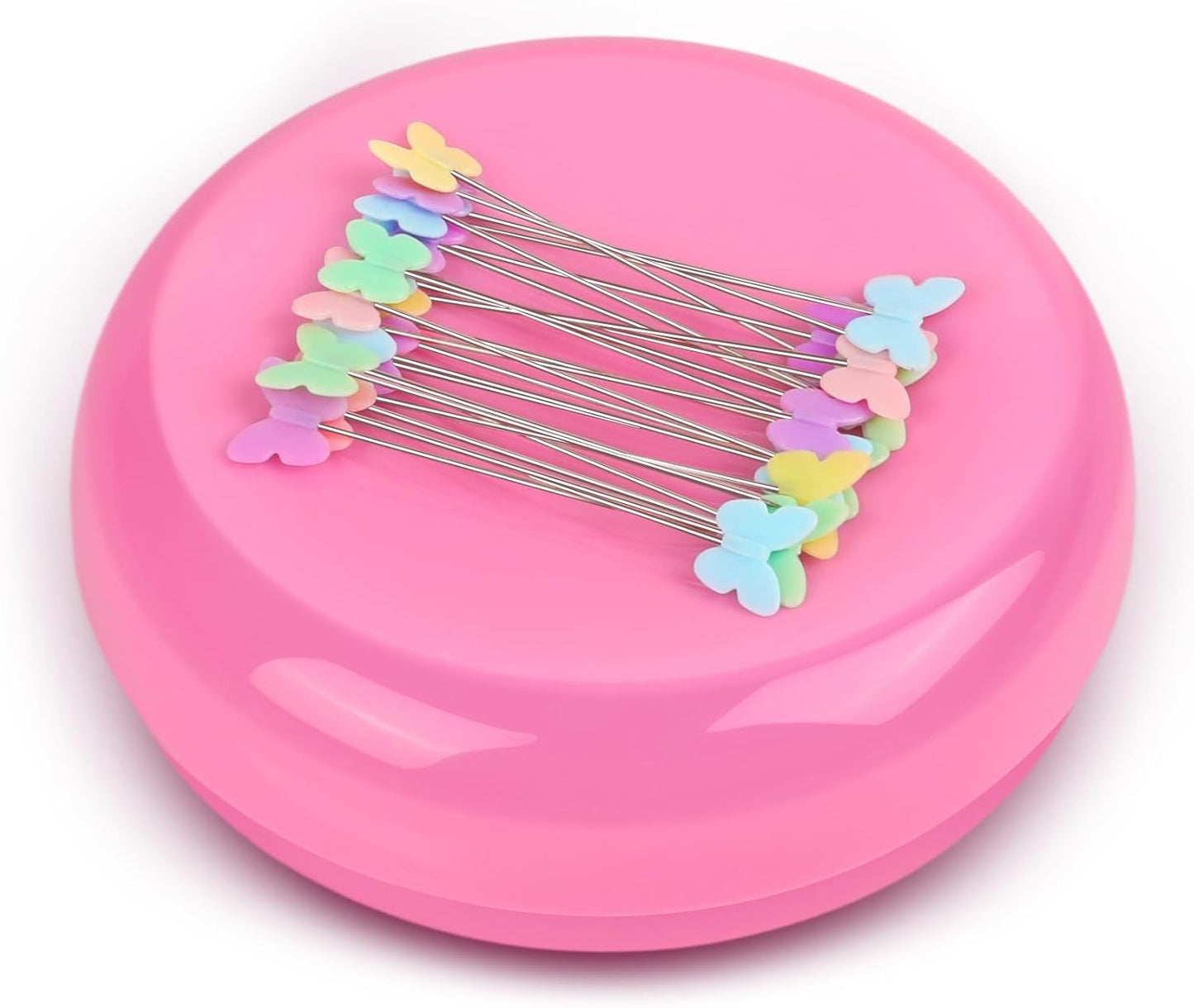 Oukitoymer Magnetic Pin Cushion with 100pcs Butterfly Head Straight Pins, Bobby Pin Holder for Sewing, Magnet Needle Cushion, Paper Clip Collector, Secure Pin Storager, Sewing & Quilting Accessories