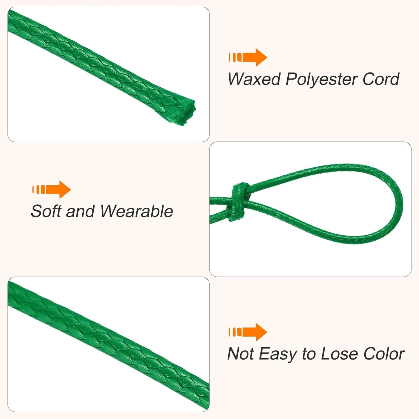 MECCANIXITY Waxed Cord 1mm Waxed Thread 87 Yard Wax String Leather Cord for Bracelet Making, Necklaces, Beading, Jewelry Making and DIY Crafts(Green)