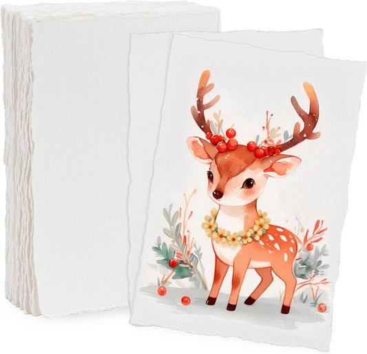 Lunarm Watercolor Paper 25 Sheets, Deckled Edge Paper 300 GSM 4 x 6 inch, Handmade Textured Cotton Paper for Wedding Invitation, Oil Pastel, Watercolor Painting and Cards, Crafts