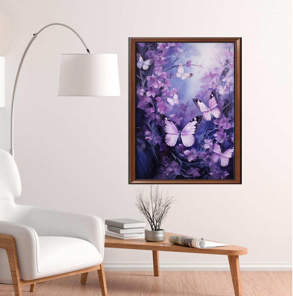 Leczany Cross Stitch Stamped Kit for Adults or Kids - Purple Butterfly | DIY Embroidery Starter Patterns Craft Kit Needlepoint for Beginner | 11CT, 3 Strands | 13x16.9 inches