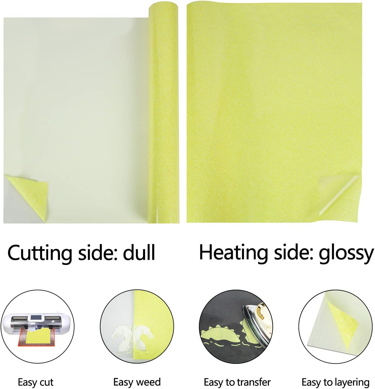 guangyintong Glow Glitter Light Yellow Heat Transfer Vinyl HTV Rolls, 12" x 8ft Iron on Vinyl for T-Shirts, Glitter HTV Vinyl for All Cutter Machines Easy to Cut & Weed for DIY Design