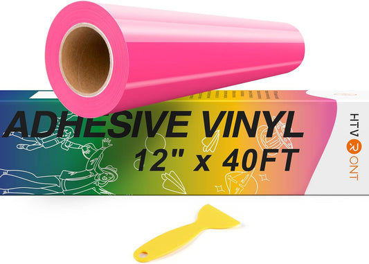 HTVRONT Neon Pink Permanent Vinyl, 12" x 40 FT Adhesive Permanent Vinyl Roll for All Cutting Machine, Silhouette, Cameo Cutters, Signs, Scrapbooking, Craft, Die Cutters (Glossy Neon Pink)