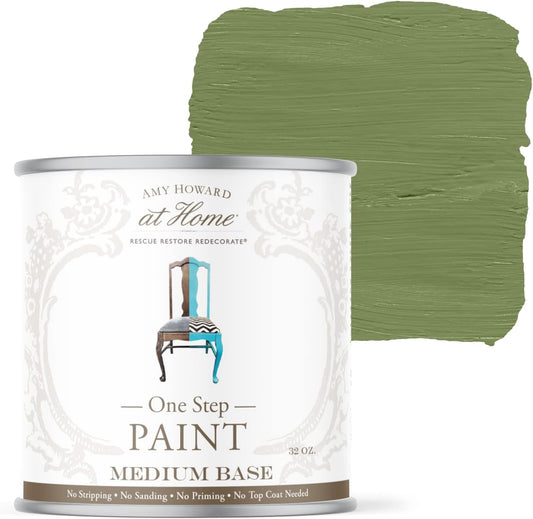 AMY HOWARD AT HOME Chalk-Based One Step Paint for Furniture, Cabinetry, Decor, Finish, and More | No Stripping, Sanding, or Priming | Medium Base | 16 Ounce | Dunavant Green