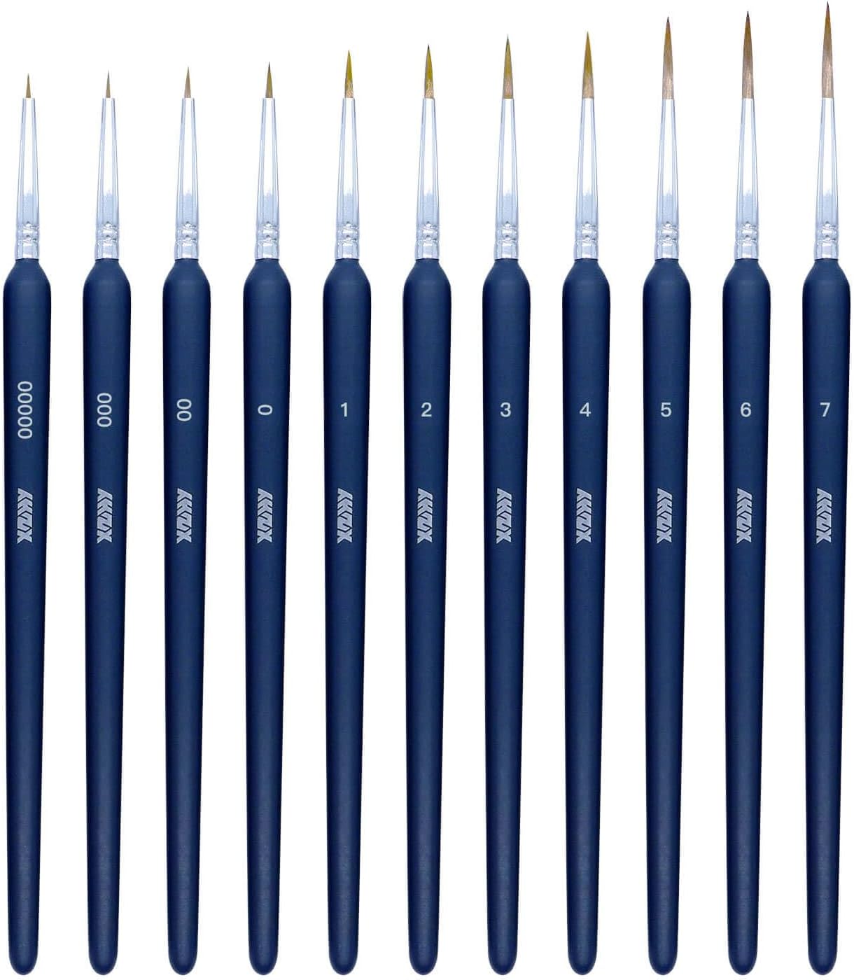 11Pcs Fine Detail Paint Brushes Set Fine Tip Paint Brush Miniature Mini Paints Brush for Watercolor, Oil, Acrylic, Face, Nail, Scale Model Painting Line Drawing (00000#-7#) Dark Blue XZHY